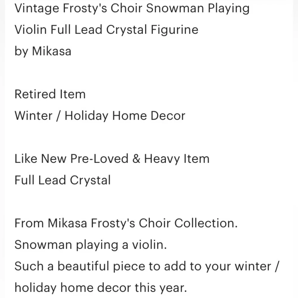 Mikasa Frostys Choir Crystal Snowman Playing Violin Glass Winter Christmas Decor